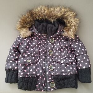 Black Jacket with Pink Hearts and Faux Fur